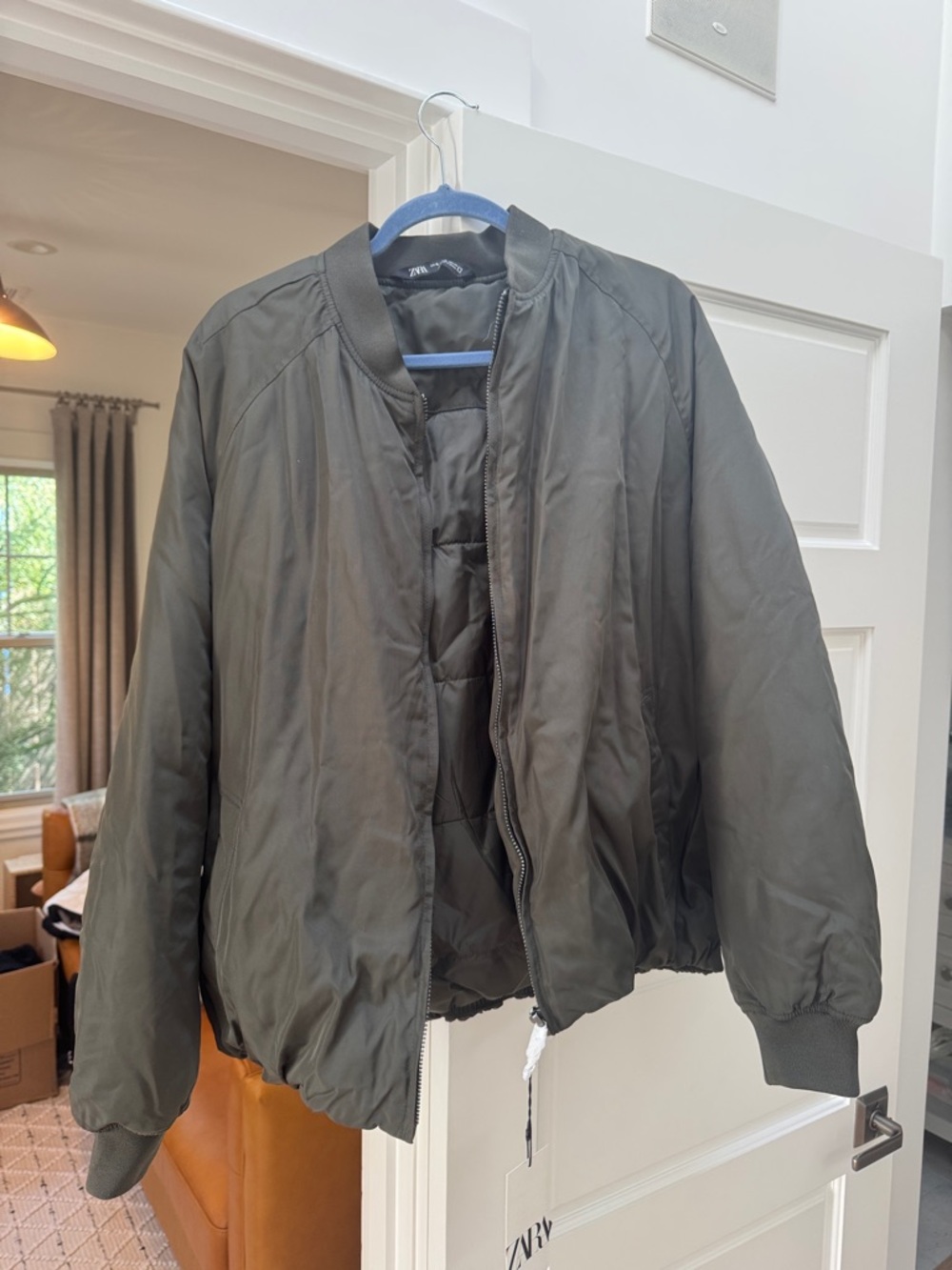 Zara Olive Bomber Jacket in Deep Green